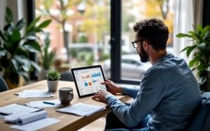 proprietaire-consultant-un-tableau-de-bord-locatif-sur-une-tablette-dans-un-salon-moderne-tablette-a-la-main-documents-et-tasse-de-cafe-sur-la-table-plante-pres-dune-fenetre-laissant-entrer-u